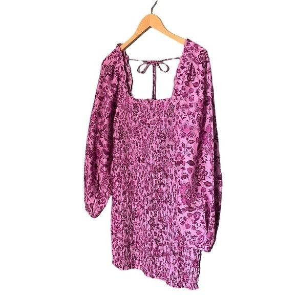 NWT Free People Mini Dress Long Sleeved Bodycon Floral Purple Magenta Size Small - Picture 6 of 14